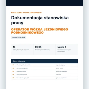 Karta oceny ryzyka zawodowego - Operator wózka jezdniowego podnośnikowego, edytowalny dokument DOCX