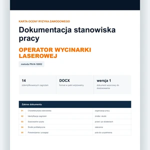 Karta oceny ryzyka zawodowego - Operator wycinarki laserowej, edytowalny dokument DOCX