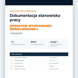 Karta oceny ryzyka zawodowego - Operator wykrawarki rewolwerowej, edytowalny dokument DOCX