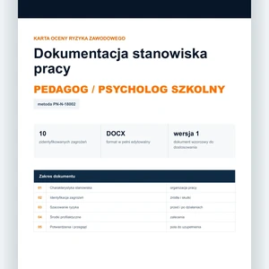 Karta oceny ryzyka zawodowego - Pedagog / psycholog szkolny, edytowalny dokument DOCX