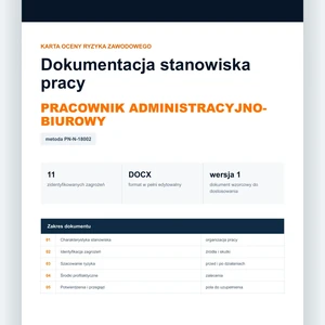 Karta oceny ryzyka zawodowego - Pracownik administracyjno-biurowy, edytowalny dokument DOCX