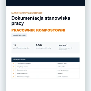Karta oceny ryzyka zawodowego - Pracownik kompostowni, edytowalny dokument DOCX