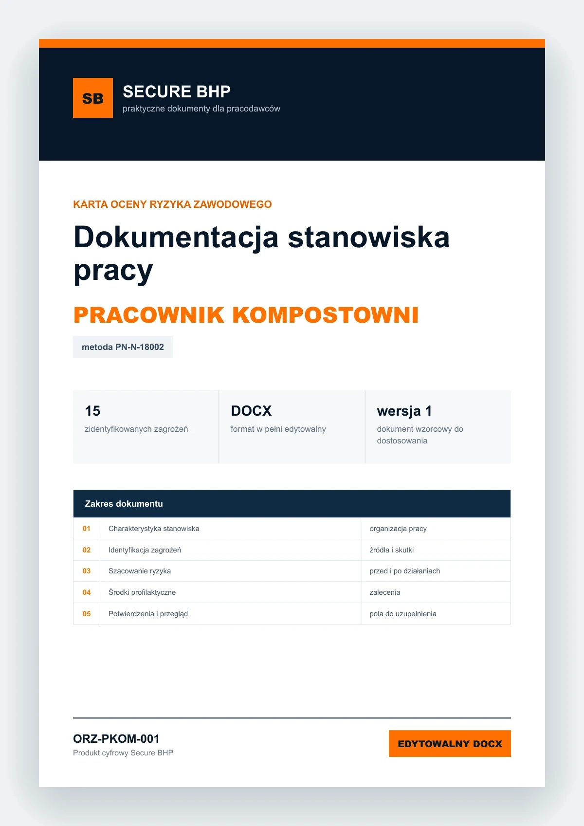 Karta oceny ryzyka zawodowego - Pracownik kompostowni, edytowalny dokument DOCX