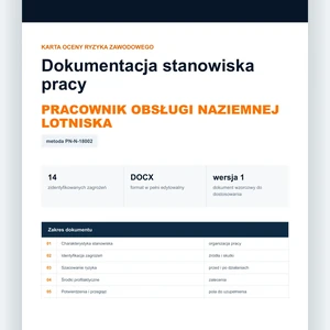 Karta oceny ryzyka zawodowego - Pracownik obsługi naziemnej lotniska, edytowalny dokument DOCX
