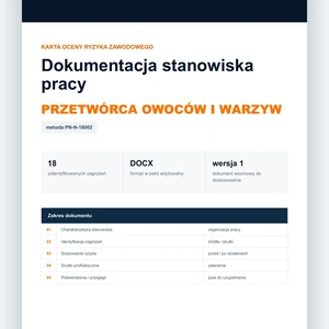 Karta oceny ryzyka zawodowego - Przetwórca owoców i warzyw, edytowalny dokument DOCX
