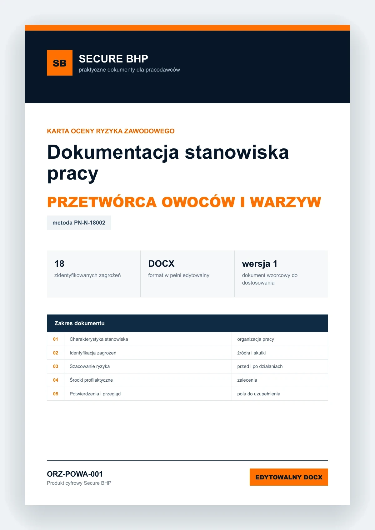 Karta oceny ryzyka zawodowego - Przetwórca owoców i warzyw, edytowalny dokument DOCX