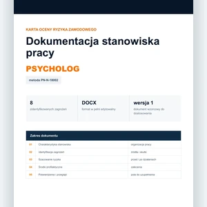 Karta oceny ryzyka zawodowego - Psycholog, edytowalny dokument DOCX