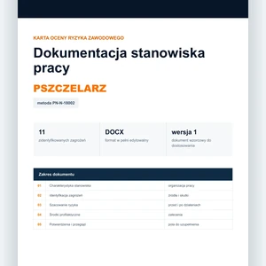Karta oceny ryzyka zawodowego - Pszczelarz, edytowalny dokument DOCX