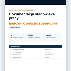 Karta oceny ryzyka zawodowego - Robotnik ogólnobudowlany, edytowalny dokument DOCX