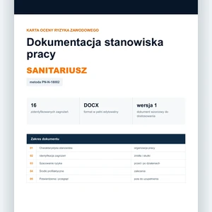 Karta oceny ryzyka zawodowego - Sanitariusz, edytowalny dokument DOCX