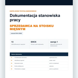 Karta oceny ryzyka zawodowego - Sprzedawca na stoisku mięsnym, edytowalny dokument DOCX