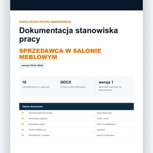 Karta oceny ryzyka zawodowego - Sprzedawca w salonie meblowym, edytowalny dokument DOCX