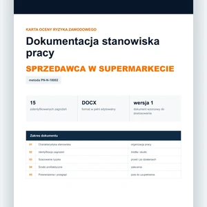Karta oceny ryzyka zawodowego - Sprzedawca w supermarkecie, edytowalny dokument DOCX