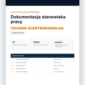 Karta oceny ryzyka zawodowego - Technik elektroradiolog, edytowalny dokument DOCX
