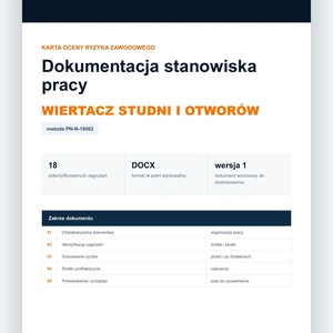 Karta oceny ryzyka zawodowego - Wiertacz studni i otworów, edytowalny dokument DOCX