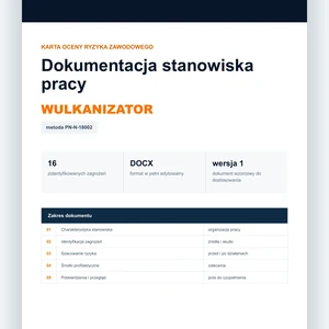 Karta oceny ryzyka zawodowego - Wulkanizator, edytowalny dokument DOCX