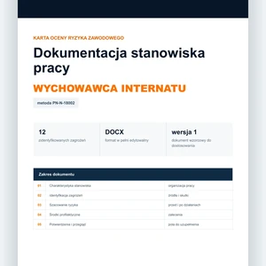 Karta oceny ryzyka zawodowego - Wychowawca internatu, edytowalny dokument DOCX
