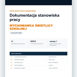 Karta oceny ryzyka zawodowego - Wychowawca świetlicy szkolnej, edytowalny dokument DOCX