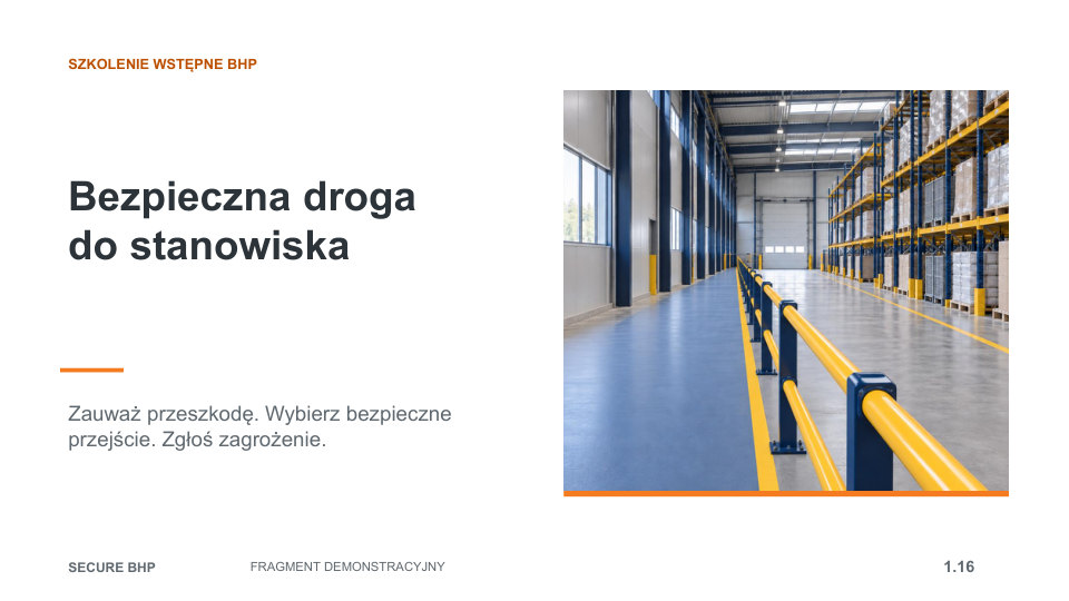 Fragment prezentacji Secure BHP: Bezpieczna droga do stanowiska